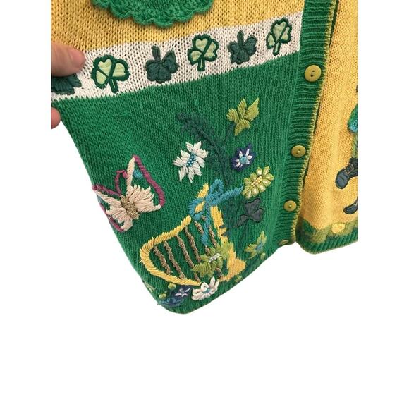 Vintage Gallagher Womens Novelty Cardigan Sweater Green St. Patrick's Day Luck M - Picture 7 of 12